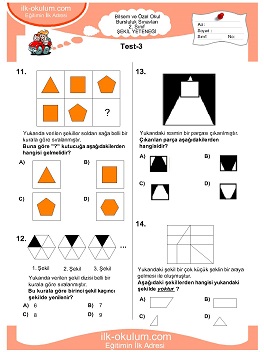 ilkokul 1. Sınıf Bilsem Zeka Testi 